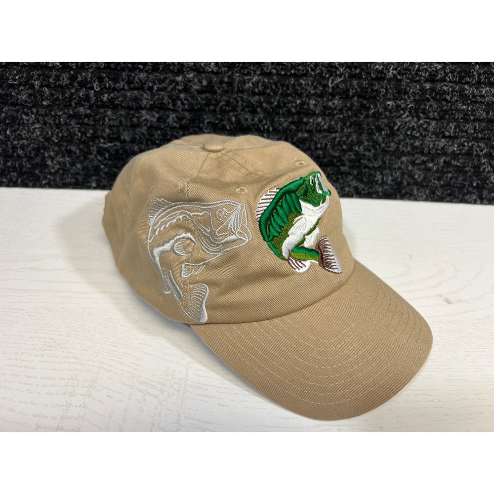 BK Bass Fish Embroidered Hat Fishing Outdoors Casual Tan Cotton Cap - See pics*‎